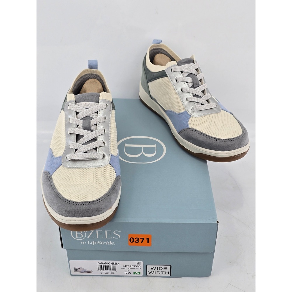 BZees Dynamic Sneakers Womens 9.5W Green Blue Grey Mesh Lace Up -New